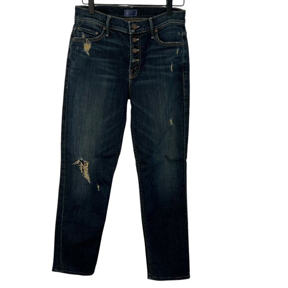 Mother The Pixie Dropout Button Fly Denim Jeans Distressed Size 24 Edgy Grunge - Picture 2 of 16